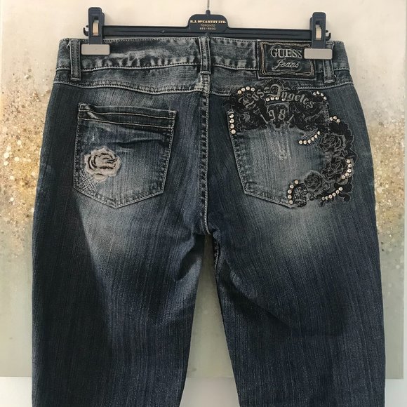 Guess Daredevil Skinny Leg Jeans with Studded Rose🌹Embroidery (NWT) - Picture 2 of 15
